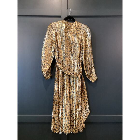 Runway MARC JACOBS Gold Black Silk Metallic Animal Print Pleated midi Dress 0 - Picture 9 of 13